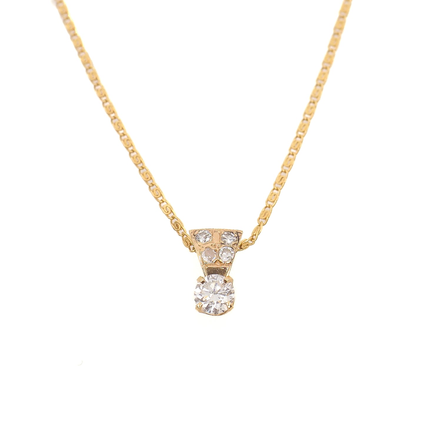 Vintage 1960s 14K Yellow Gold White 0.70 Carat Round Cut Diamond Choker Pendant 16" Necklace