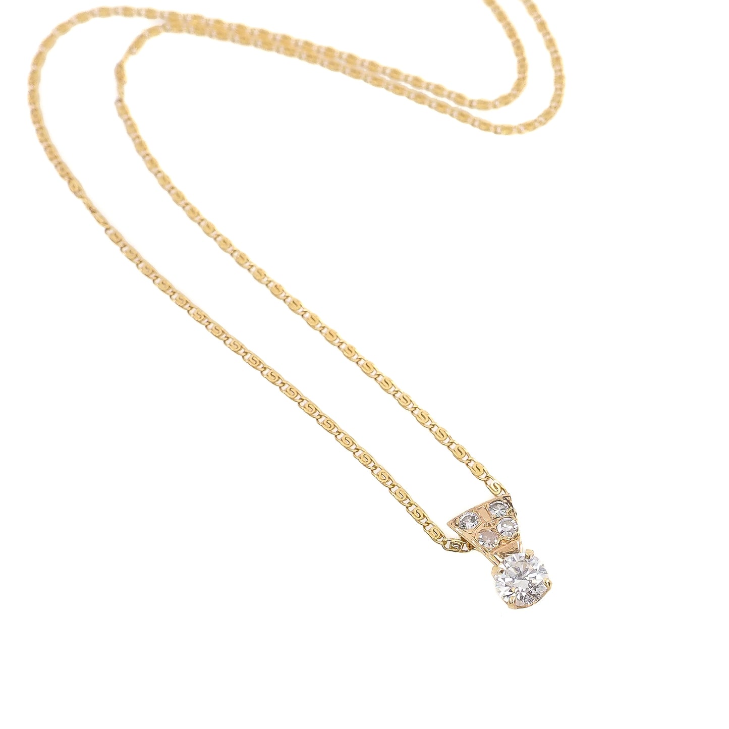 Vintage 1960s 14K Yellow Gold White 0.70 Carat Round Cut Diamond Choker Pendant 16" Necklace