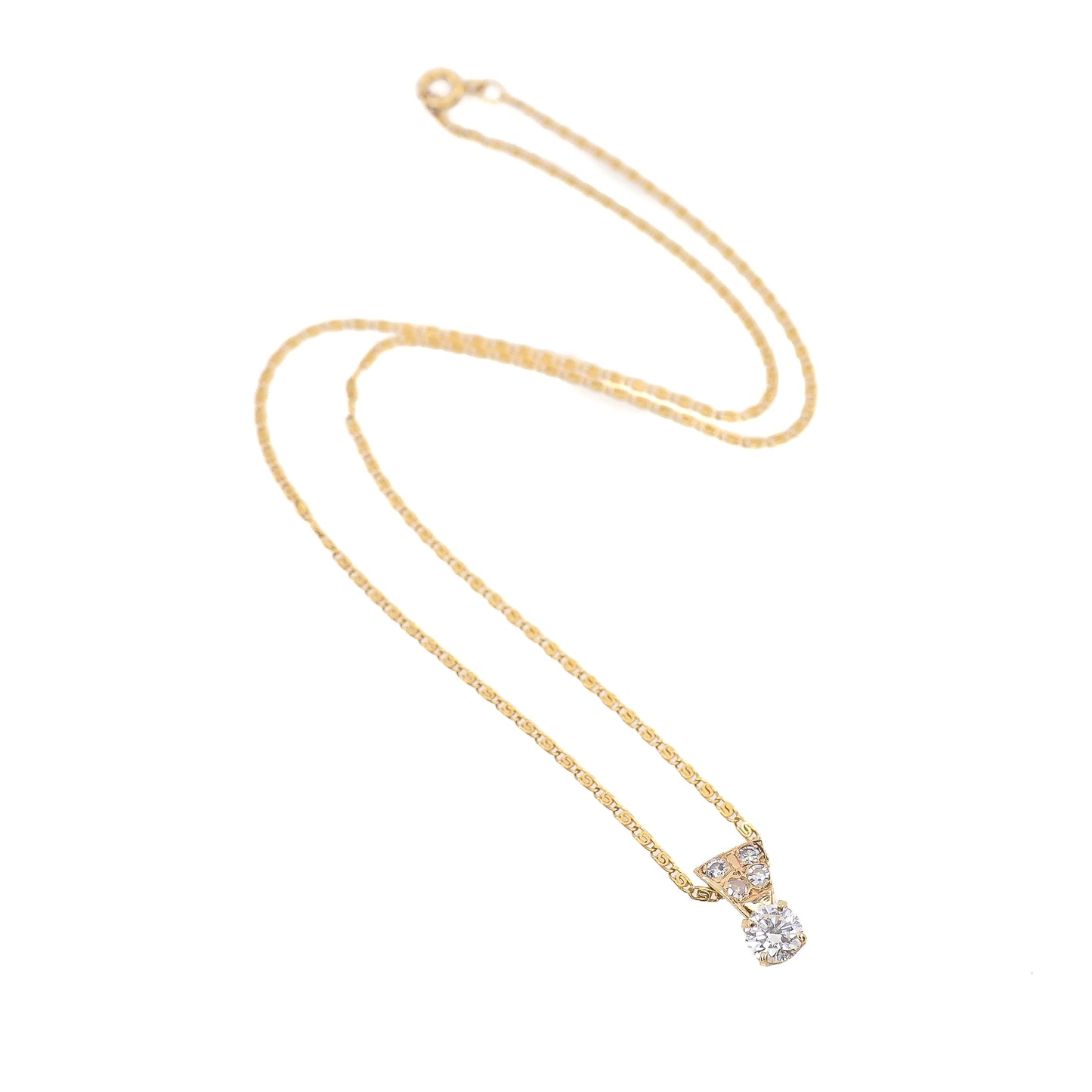 Vintage 1960s 14K Yellow Gold White 0.70 Carat Round Cut Diamond Choker Pendant 16" Necklace