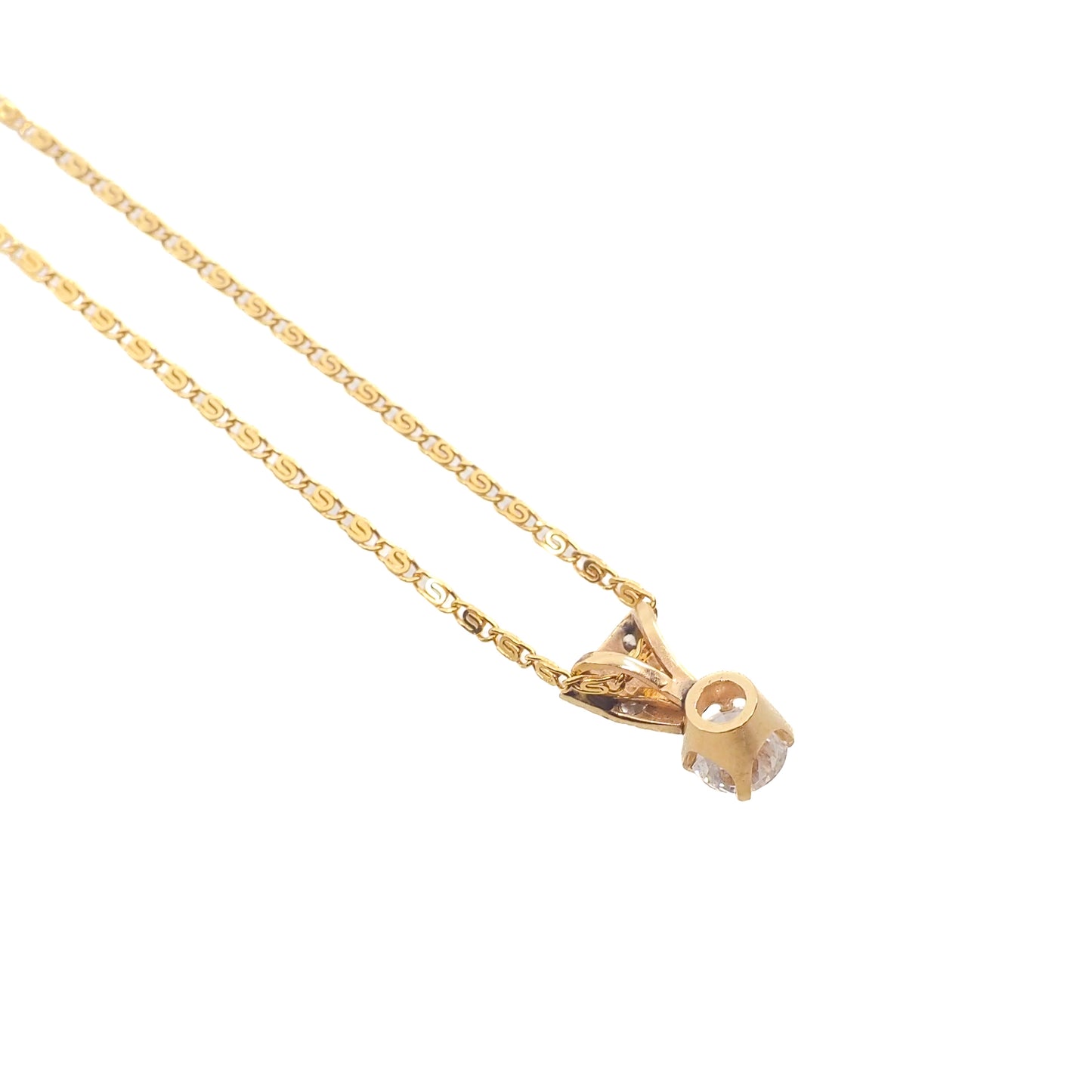 Vintage 1960s 14K Yellow Gold White 0.70 Carat Round Cut Diamond Choker Pendant 16" Necklace