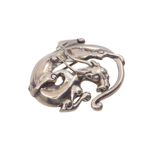 Sleeping Dragon Animal Figural Sterling Silver Brooch