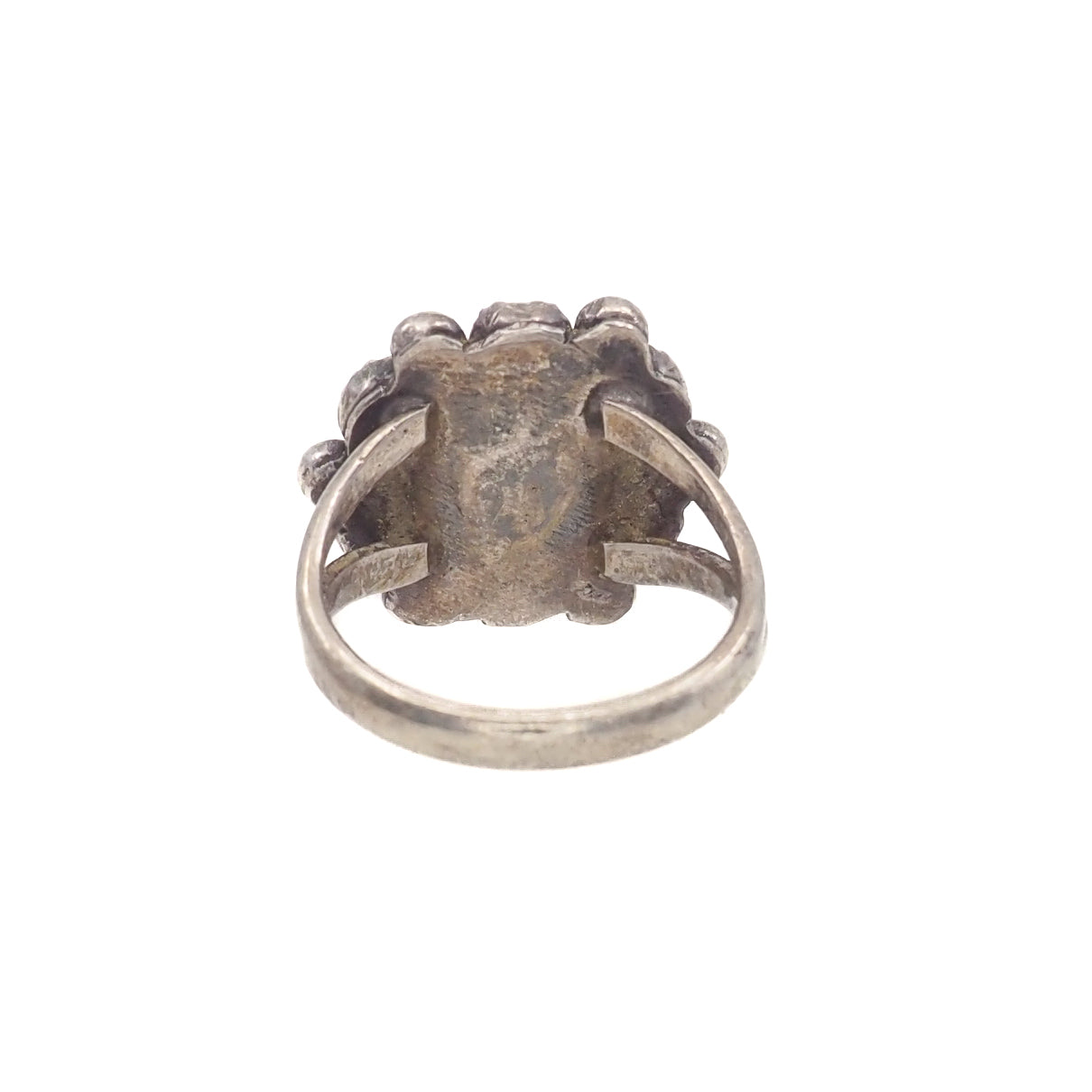 Vintage 1970s Turquoise and Sterling Silver Native American Zuni Snake Eye Cluster Flower Ring Size 7.75