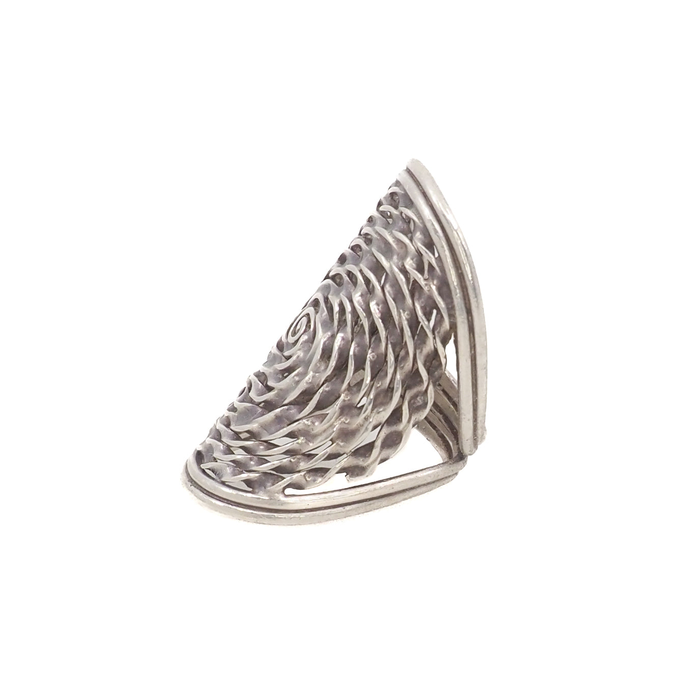 Vintage 1990s Sterling Silver Rose Swirled Large Full Finger Statement Ring Size 7.25