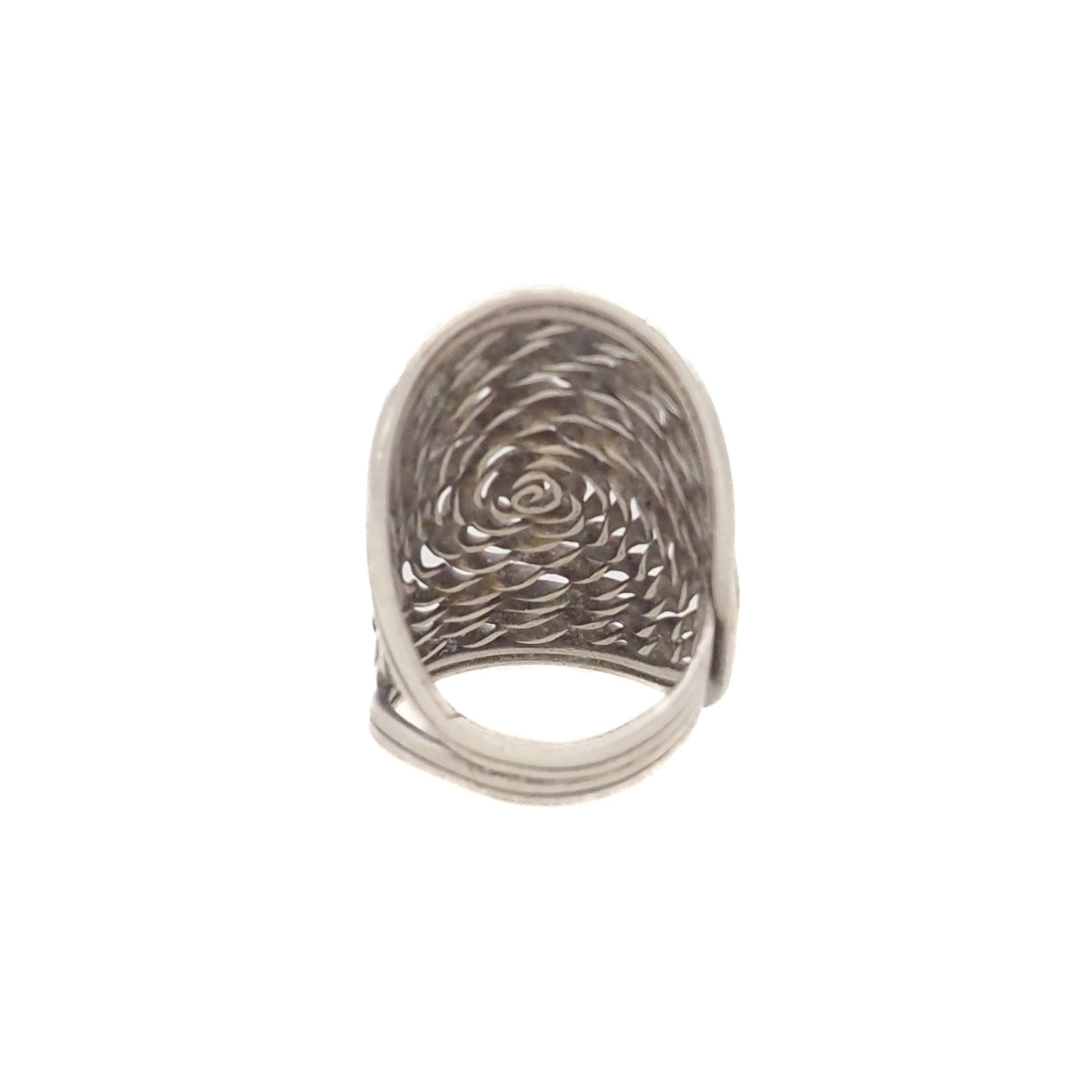 Vintage 1990s Sterling Silver Rose Swirled Large Full Finger Statement Ring Size 7.25