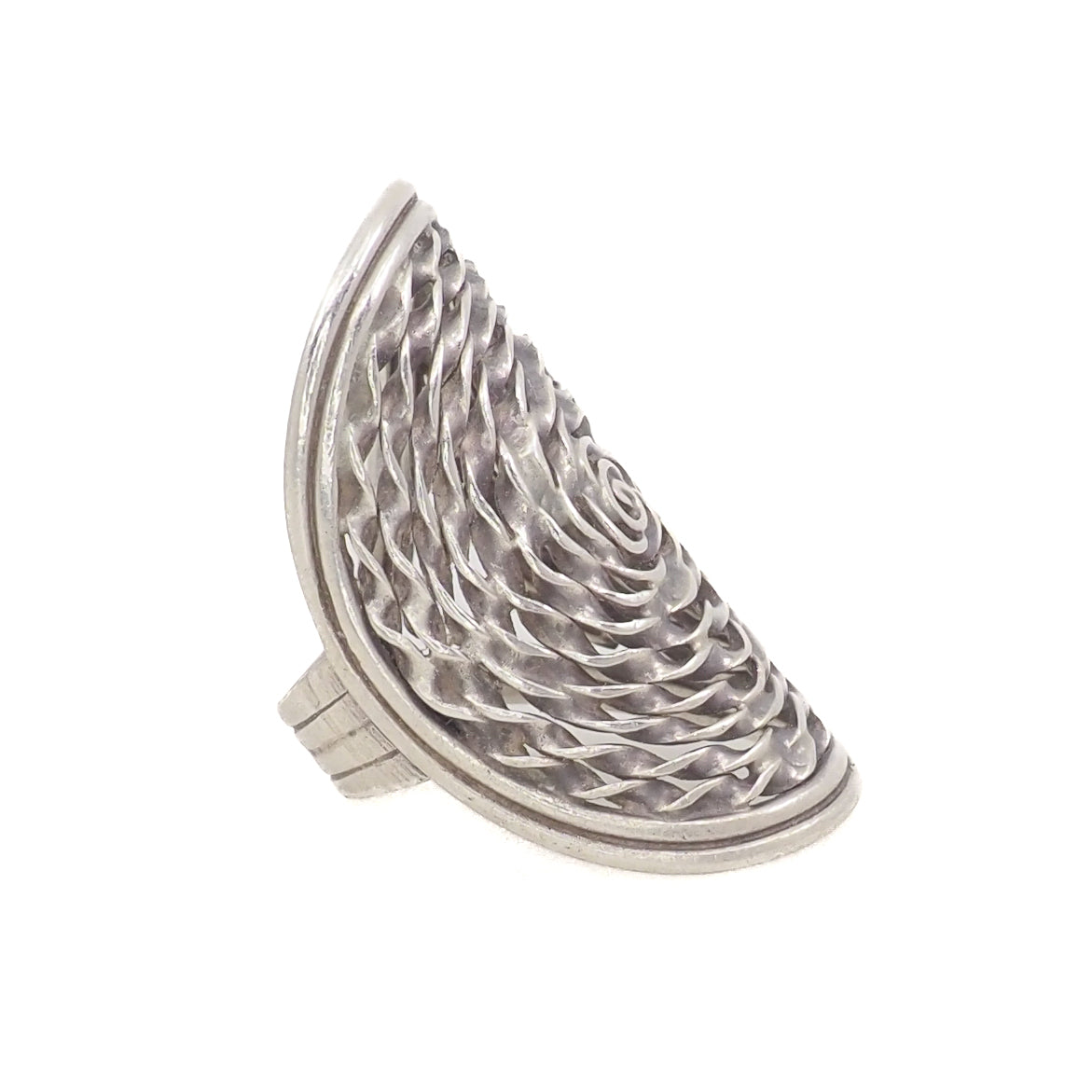 Vintage 1990s Sterling Silver Rose Swirled Large Full Finger Statement Ring Size 7.25