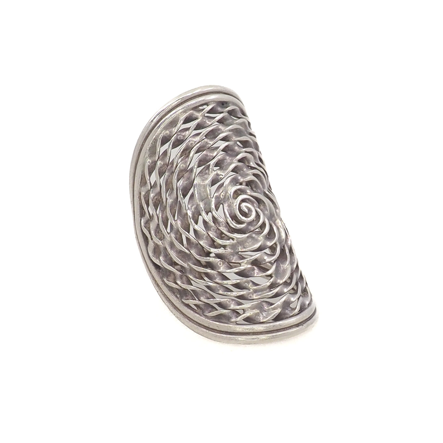 Vintage 1990s Sterling Silver Rose Swirled Large Full Finger Statement Ring Size 7.25