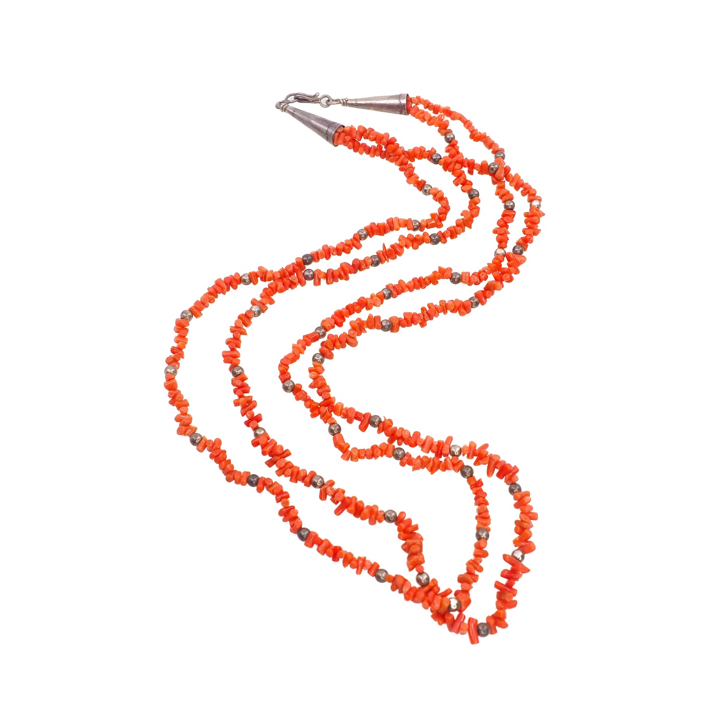 Vintage 1970s Southwestern Branch Coral and Sterling Silver Double Strand Statement 25" Necklace