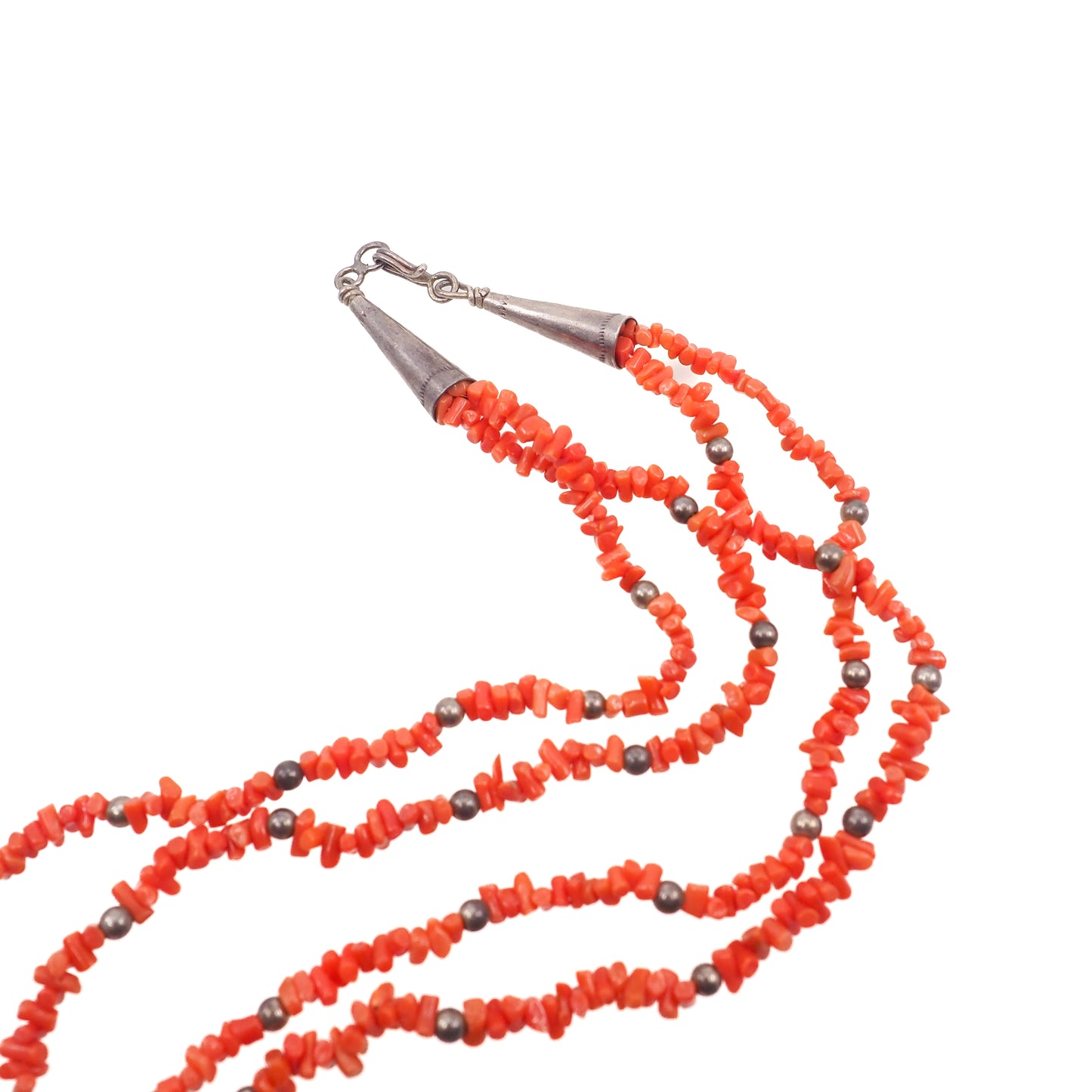 Vintage 1970s Southwestern Branch Coral and Sterling Silver Double Strand Statement 25" Necklace