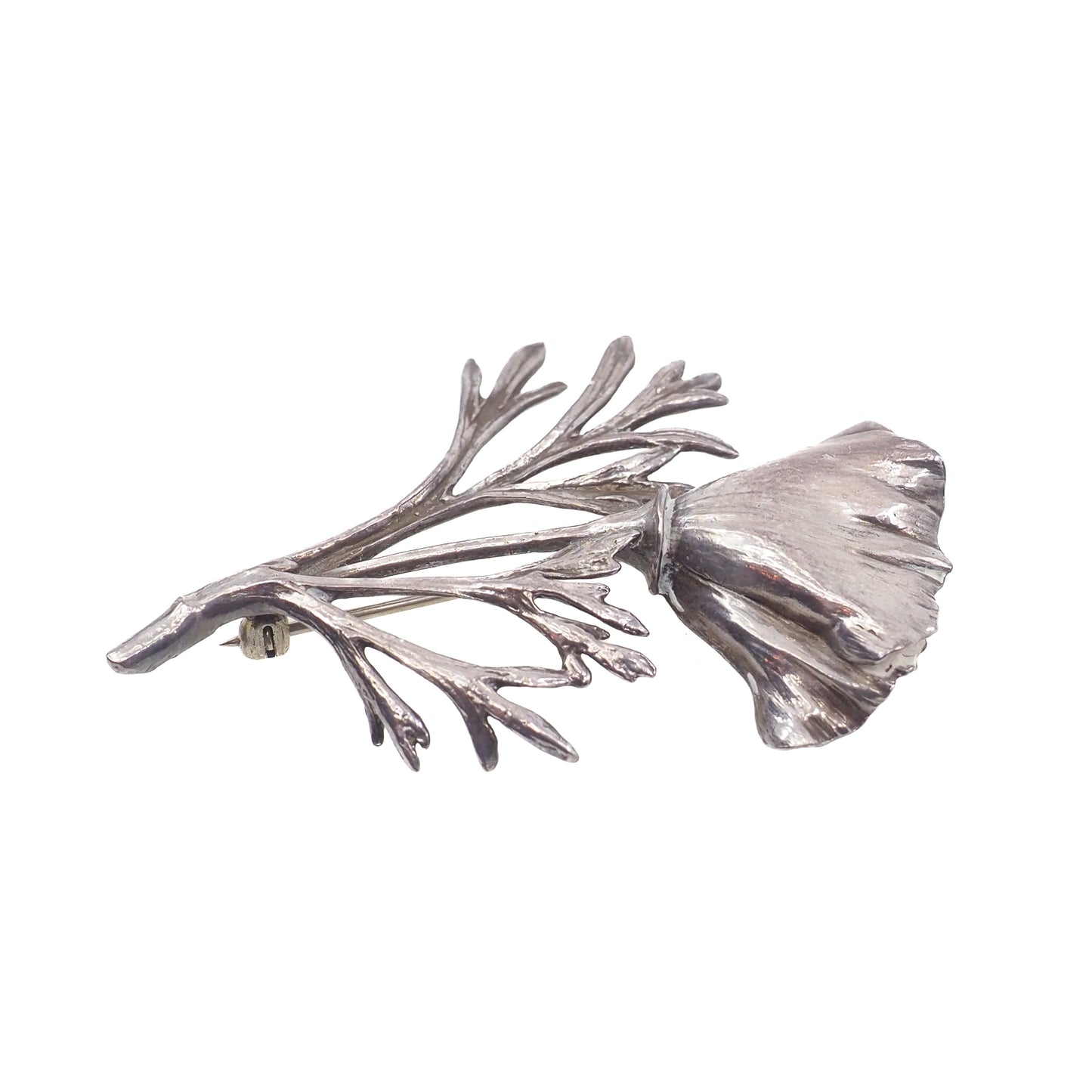 Vintage 1940s Retro Sterling Silver Flower Floral Unisex Brooch