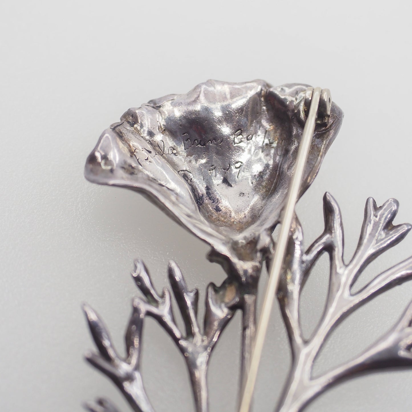 Vintage 1940s Retro Sterling Silver Flower Floral Unisex Brooch