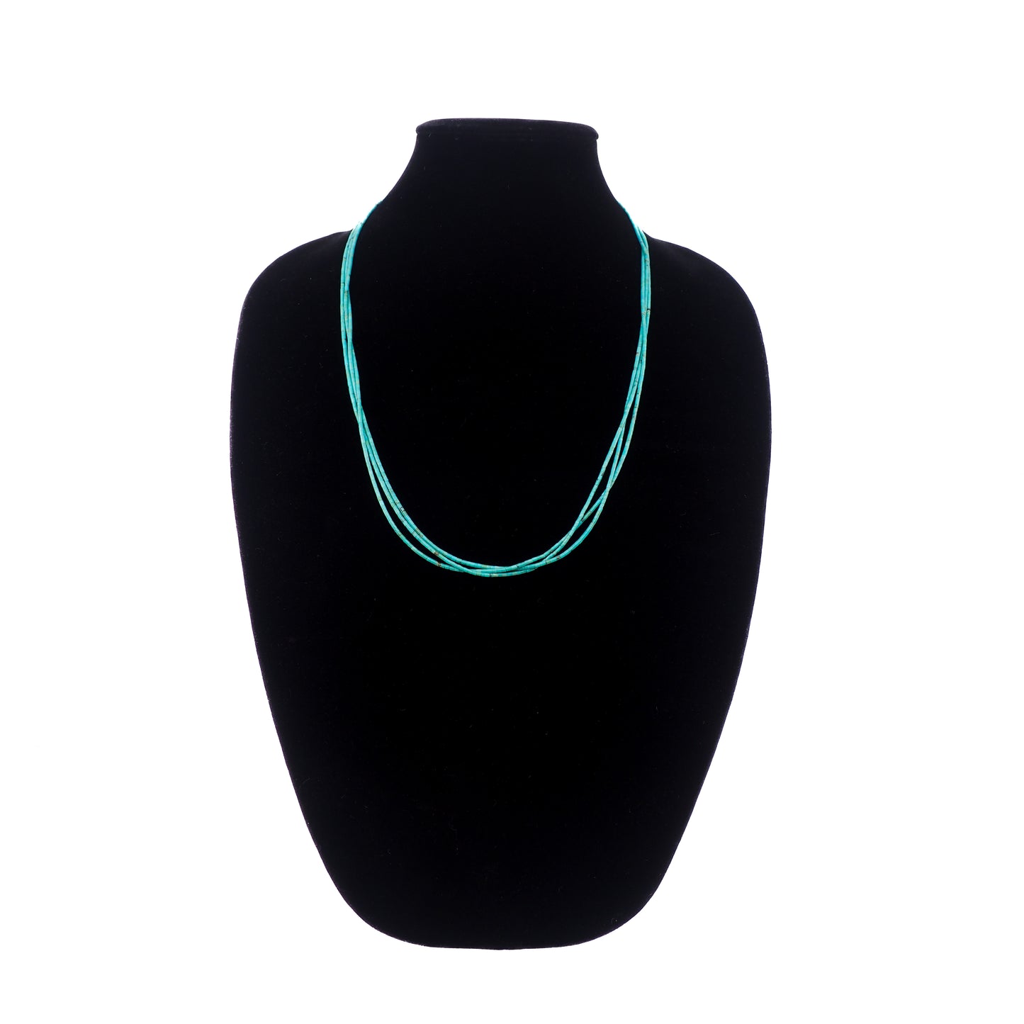 Vintage 1960s Handmade Native American Navajo Turquoise Blue Bead and Sterling Silver Multi Strand 25" Necklace