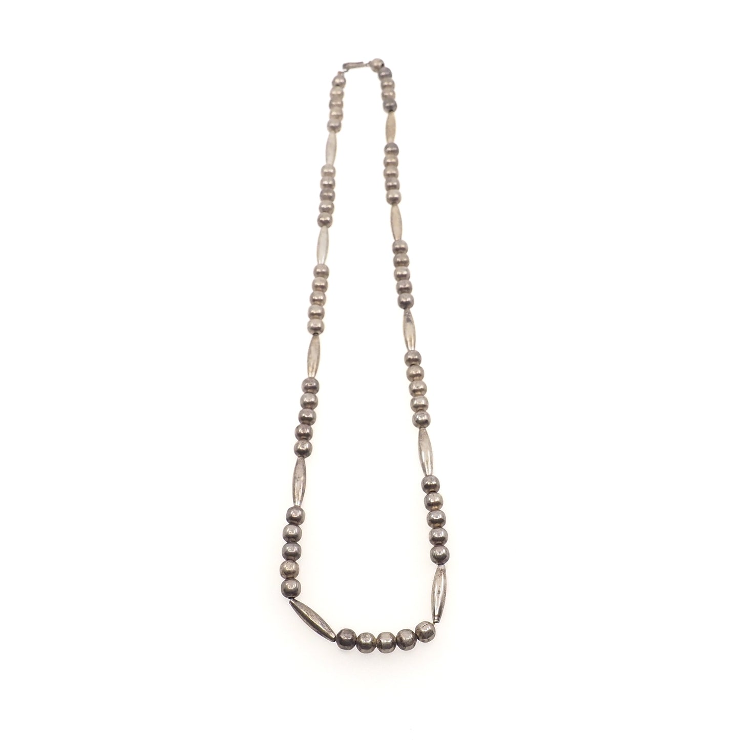Vintage 1970s Sterling Silver Navajo Native American Hand Made Bead Single Strand 22" Necklace