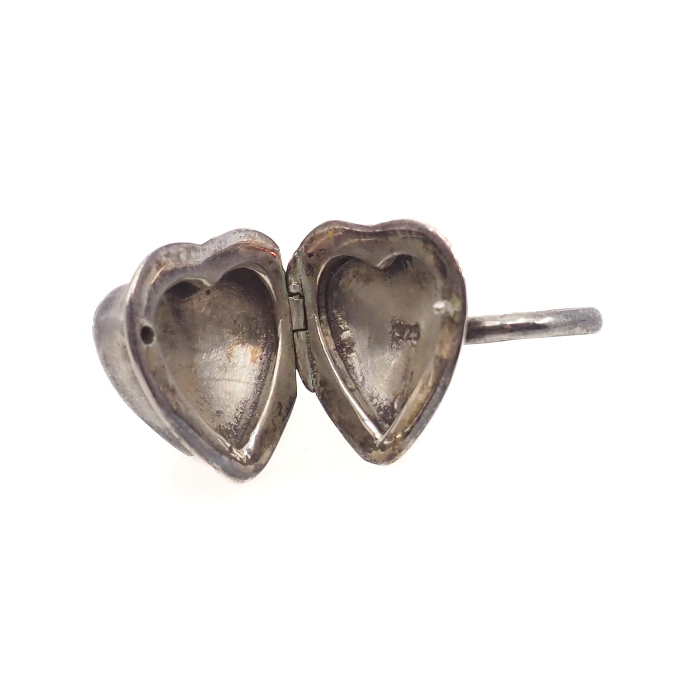 Vintage 1980s Black Onyx and Sterling Silver Heart Locket Poison Ring Size 6