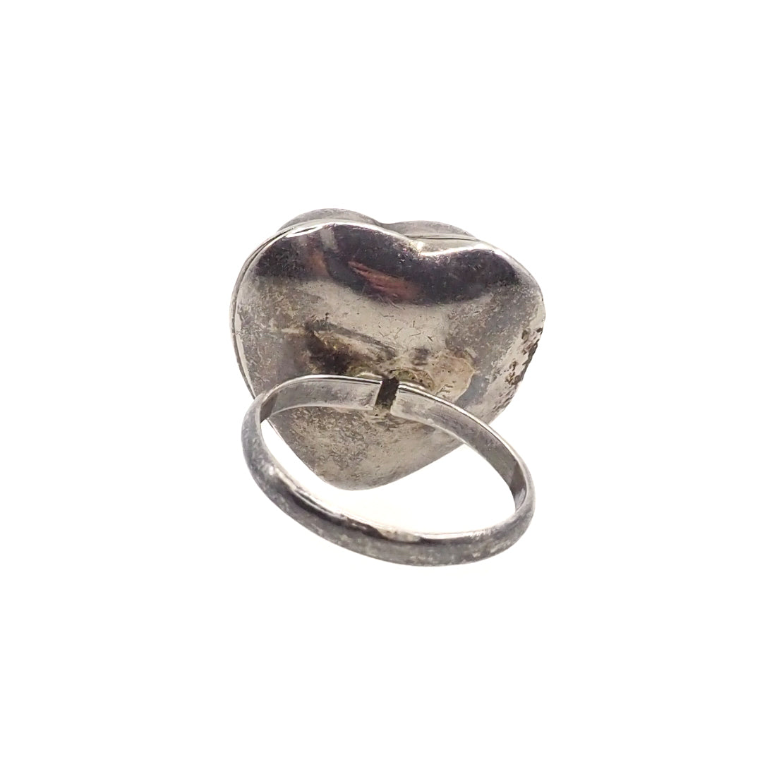 Vintage 1980s Black Onyx and Sterling Silver Heart Locket Poison Ring Size 6