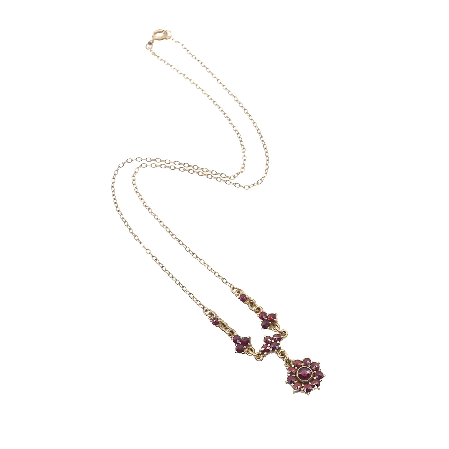 Vintage 1970s Red Rose Cut Garnet and Gold Washed Silver Choker 16.5" Necklace