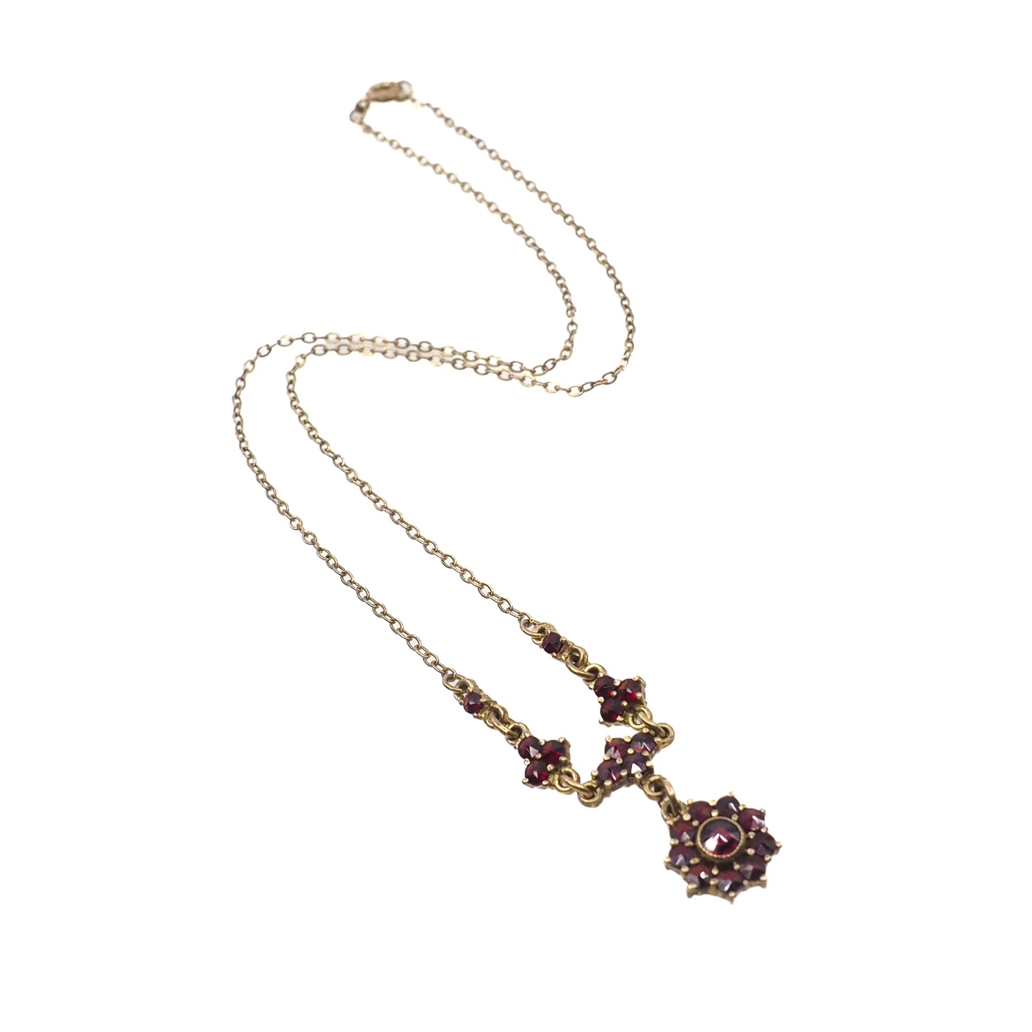 Vintage 1970s Red Rose Cut Garnet and Gold Washed Silver Choker 16.5" Necklace