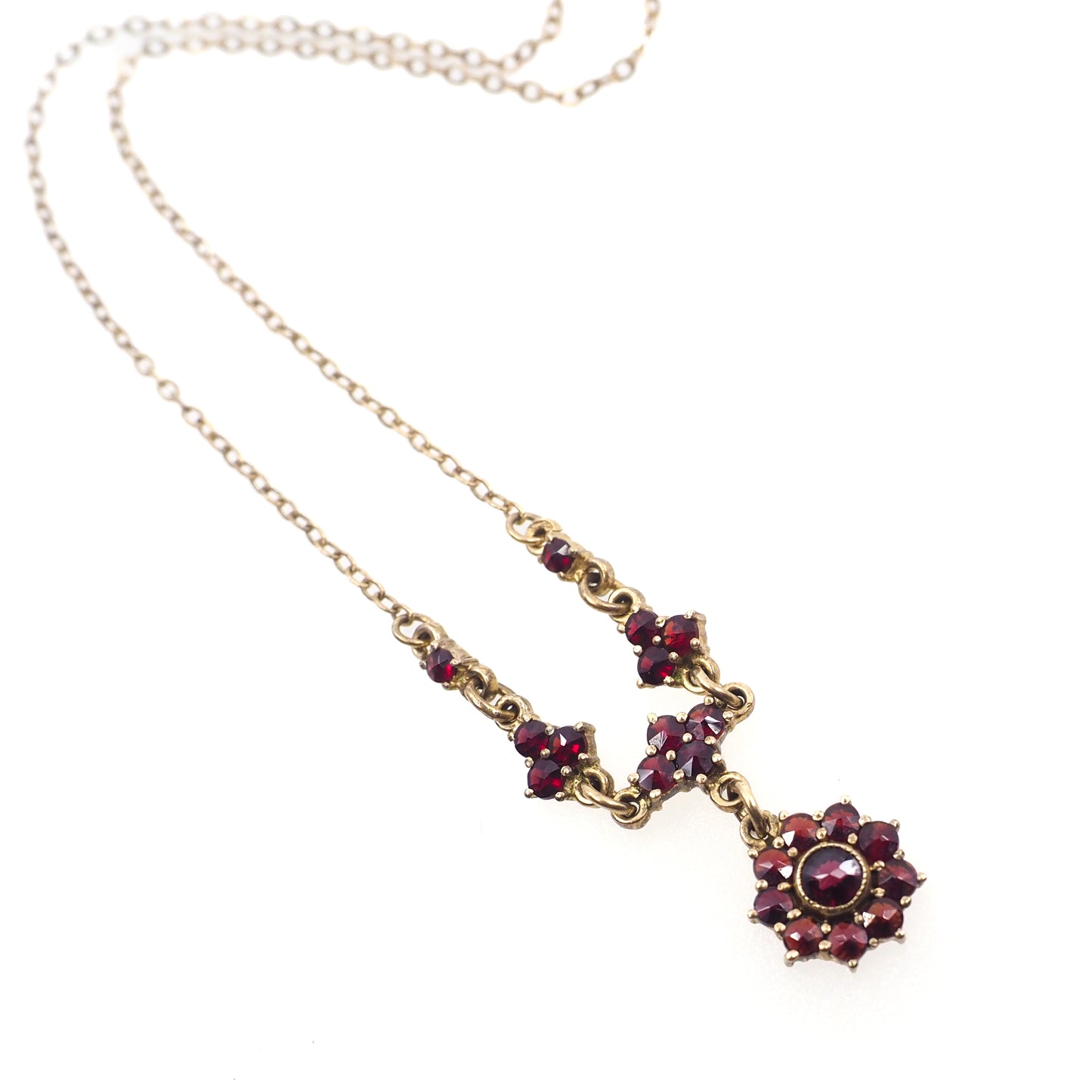 Vintage 1970s Red Rose Cut Garnet and Gold Washed Silver Choker 16.5" Necklace