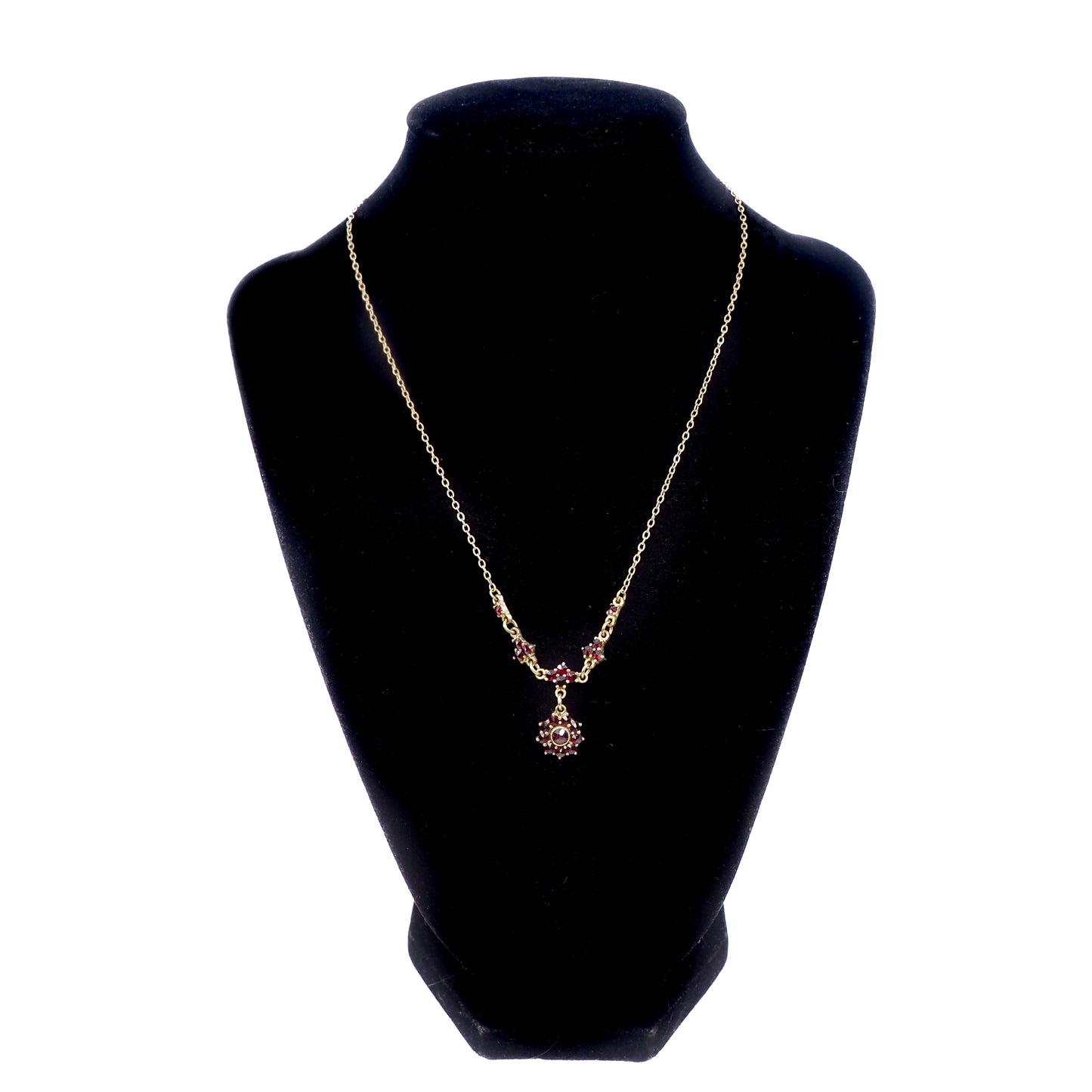 Vintage 1970s Red Rose Cut Garnet and Gold Washed Silver Choker 16.5" Necklace