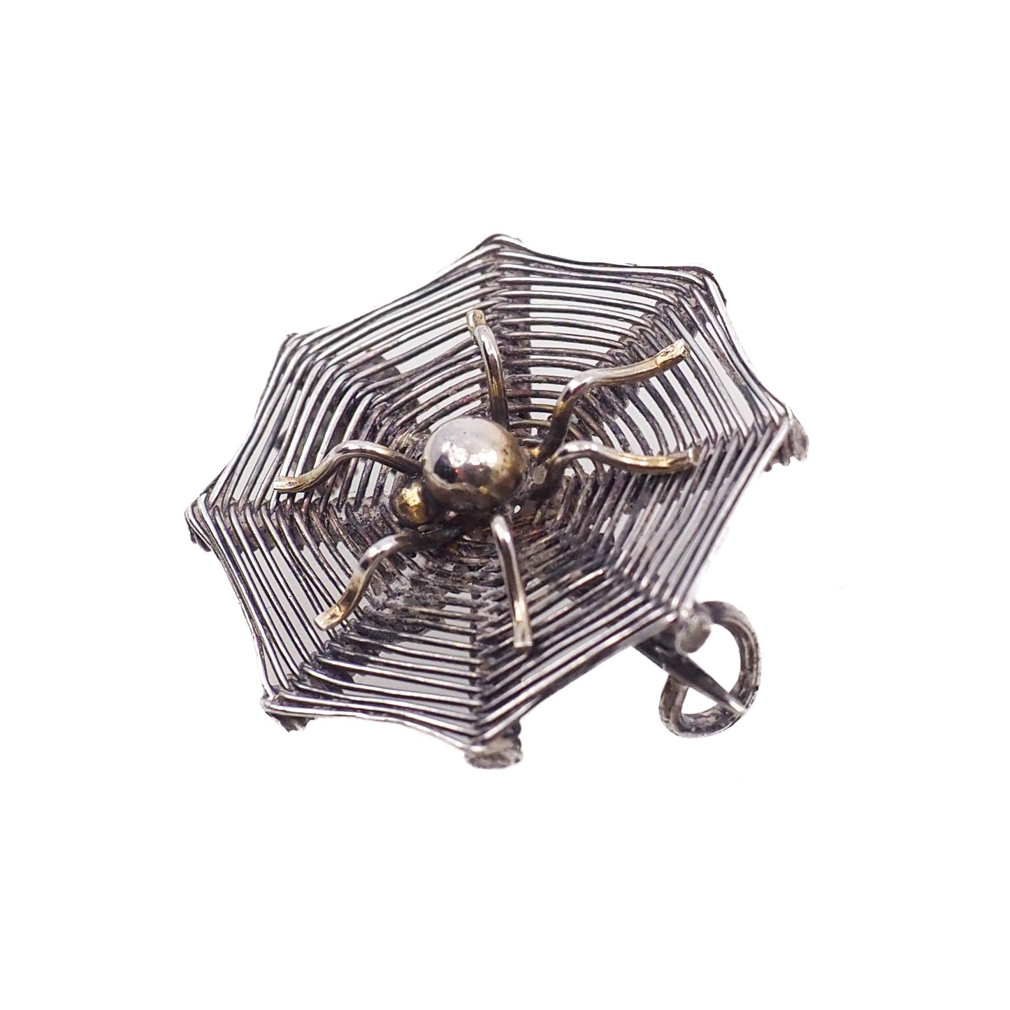 Antique 1900s Late Victorian 800 Silver Spider in Web Halloween Brooch