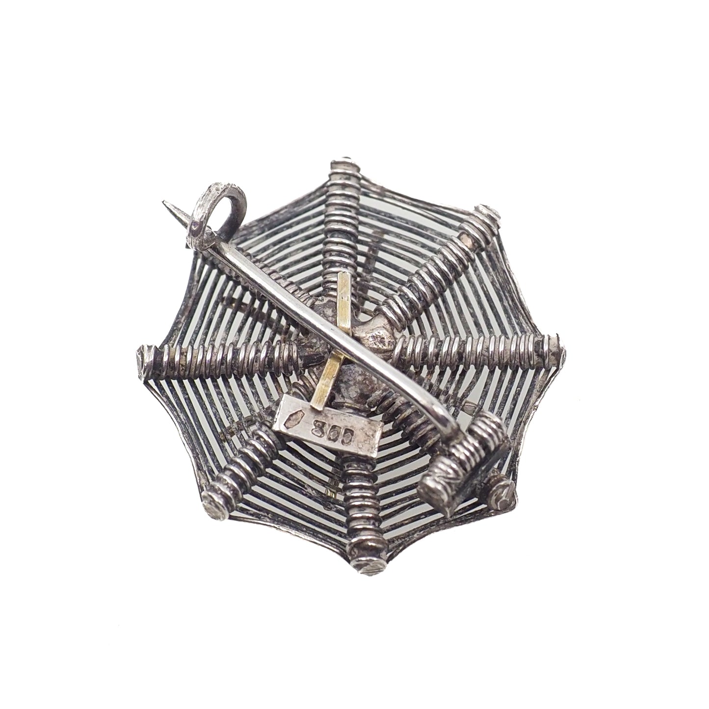 Antique 1900s Late Victorian 800 Silver Spider in Web Halloween Brooch