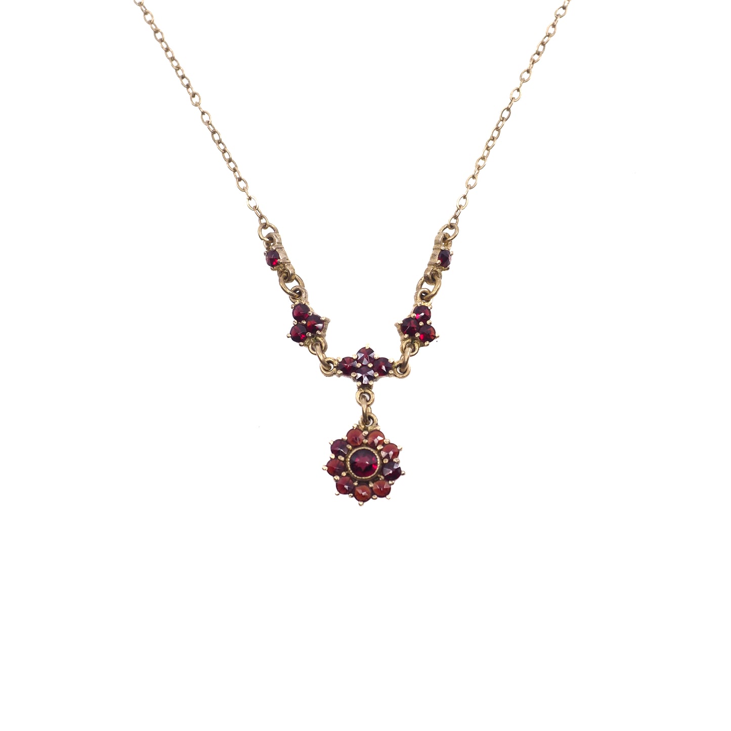 Vintage 1970s Red Rose Cut Garnet and Gold Washed Silver Choker 16.5" Necklace