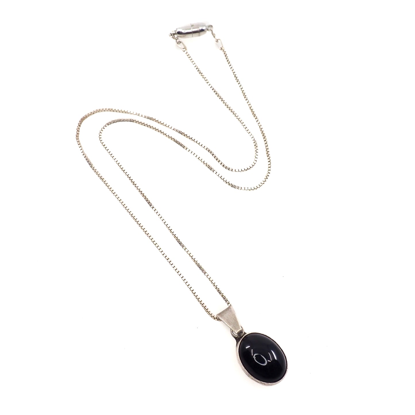 Vintage 1980s TAXCO Black Onyx and Sterling Silver Pendant 20" Necklace