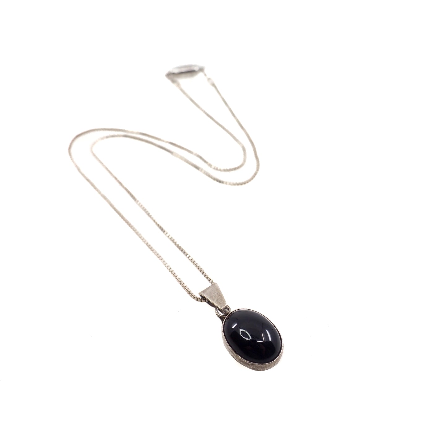 Vintage 1980s TAXCO Black Onyx and Sterling Silver Pendant 20" Necklace
