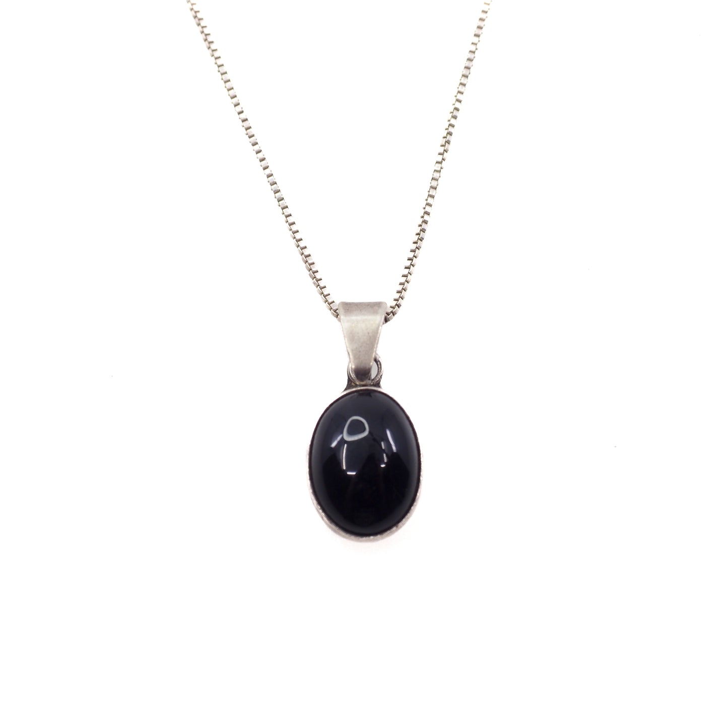 Vintage 1980s TAXCO Black Onyx and Sterling Silver Pendant 20" Necklace