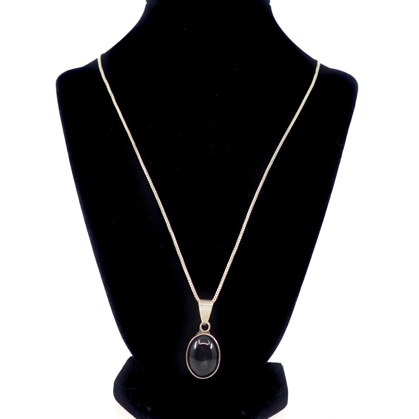 Vintage 1980s TAXCO Black Onyx and Sterling Silver Pendant 20" Necklace