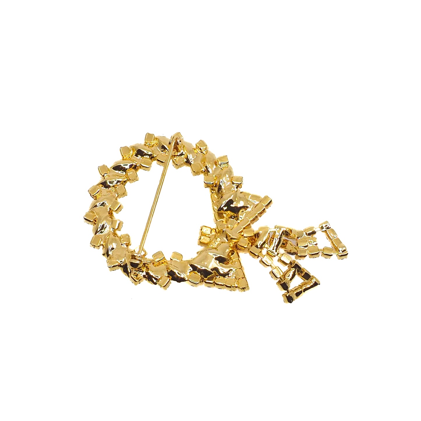 Vintage 1960s Red and Green Rhinestone Chunky Wreath Brooch - 60s Yellow Gold Plate Christmas Unisex Statement Brooch