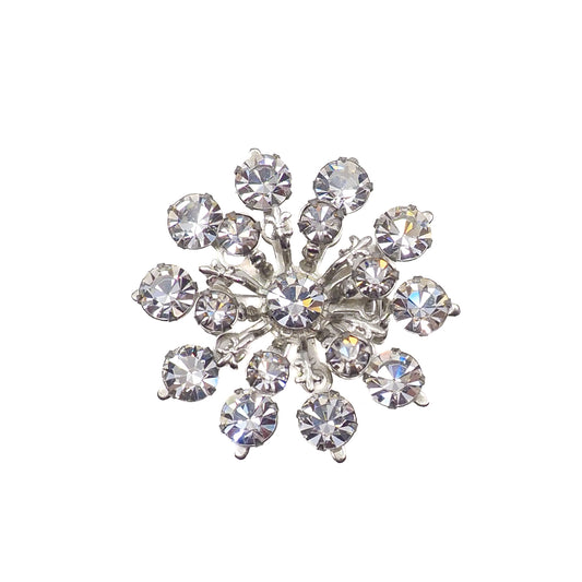 Vintage 1950s Starburst Flower Clear Rhinestone Atomic Fleur-de-Lis Costume Brooch
