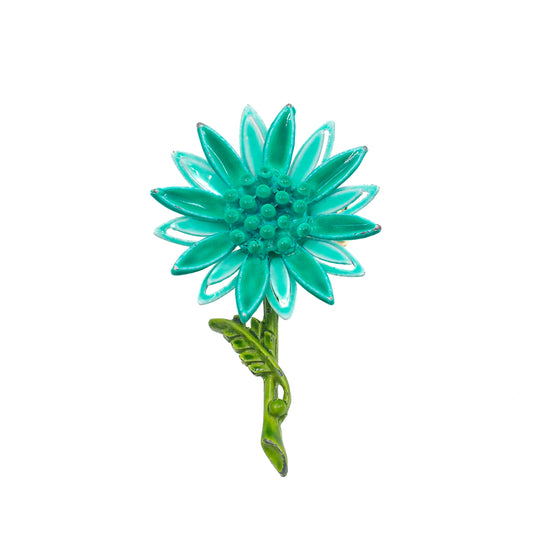 Vintage 1960s Blue Green Plastic Flower Floral Costume Brooch