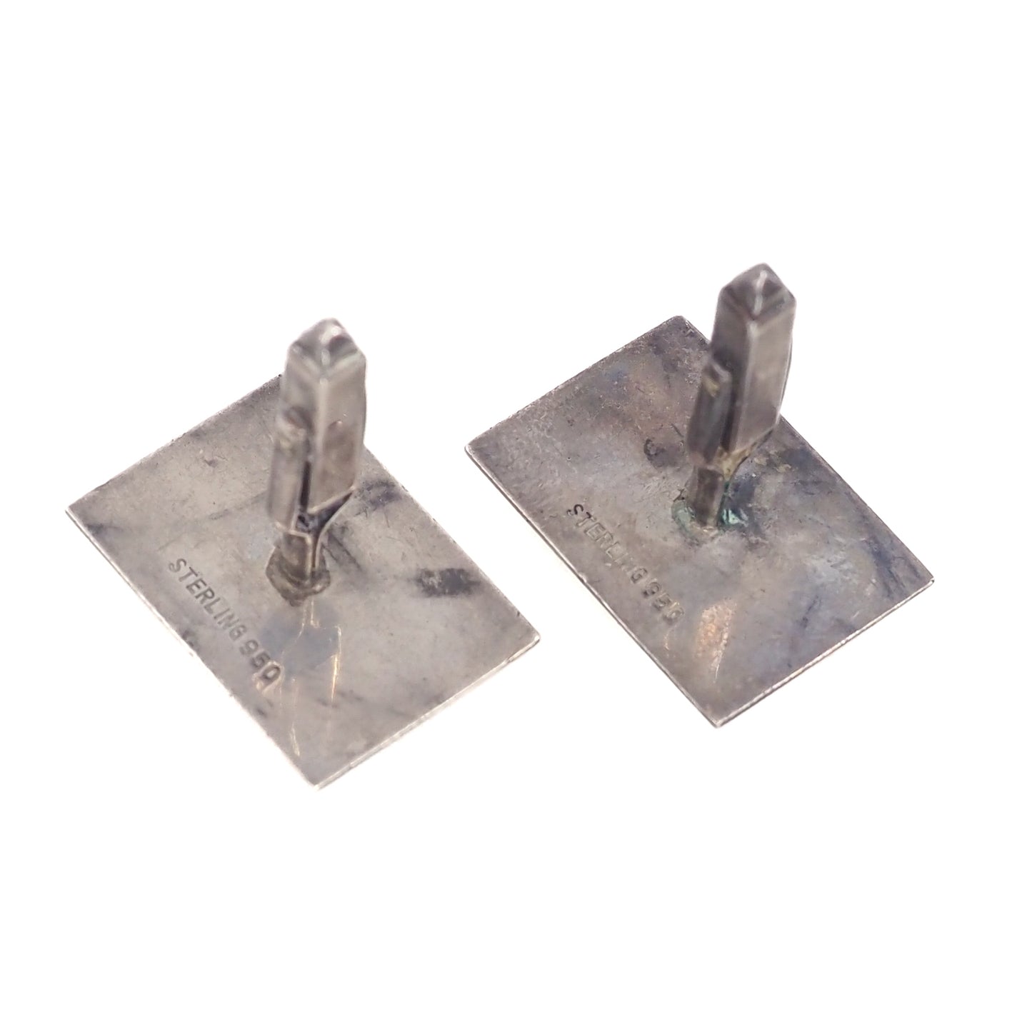 Vintage 1960s Sterling Silver Japanese Kominka House Etched Unisex Cufflinks