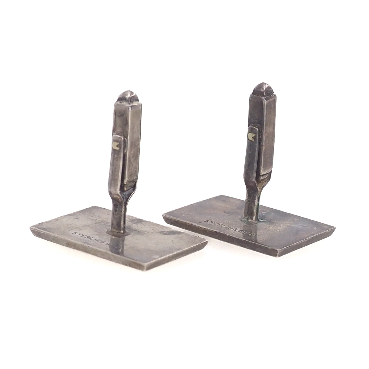 Vintage 1960s Sterling Silver Japanese Kominka House Etched Unisex Cufflinks