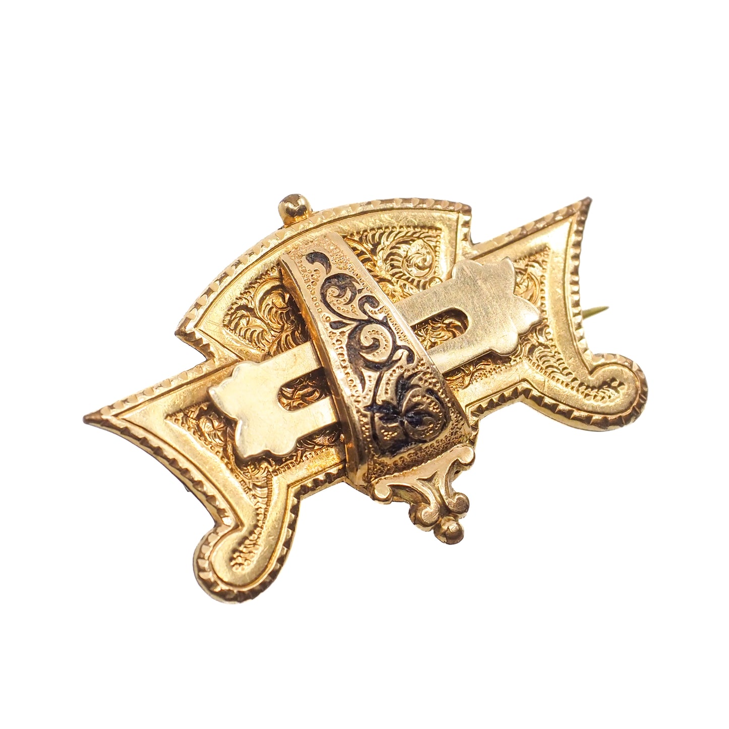 Victorian Mourning Brooch: Taille d'Epergne Black Enamel Rolled Gold, 1880s