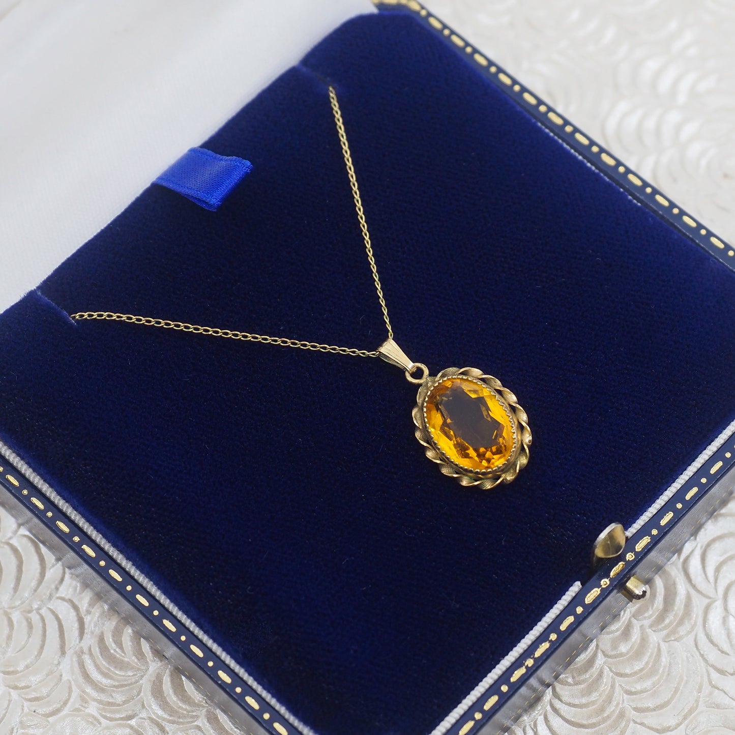 Vintage 1960s Orange Oval Glass Gold Filled Choker 16" Necklace