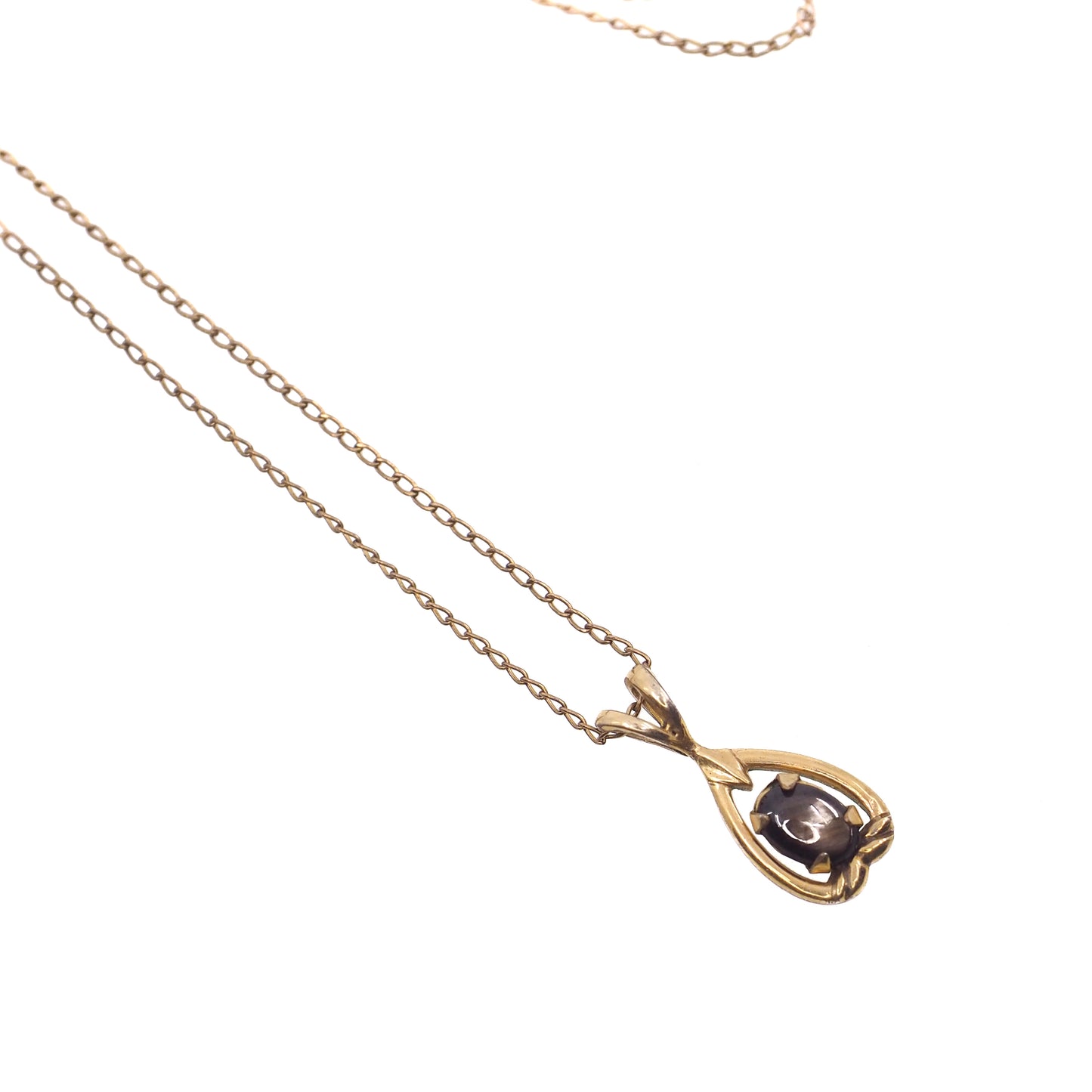 Vintage 1970s 0.50-Carat Black Star Sapphire Gold Filled Scroll Pendant 18" Necklace