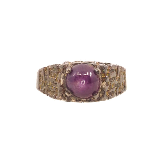 Vintage 1960s Natural Star Ruby and Sterling Silver Brutalist Ring Size 9.75