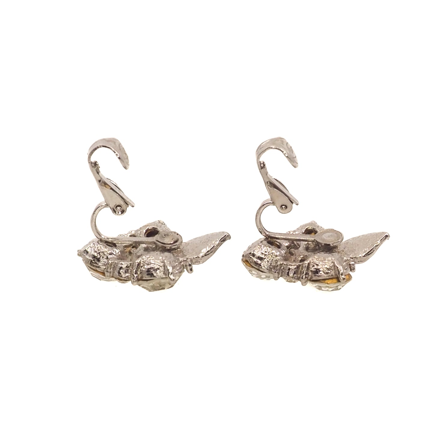 Vintage 1960s Clear Rhinestone and Silver Tone Leaf Cluster Clip-On Earrings