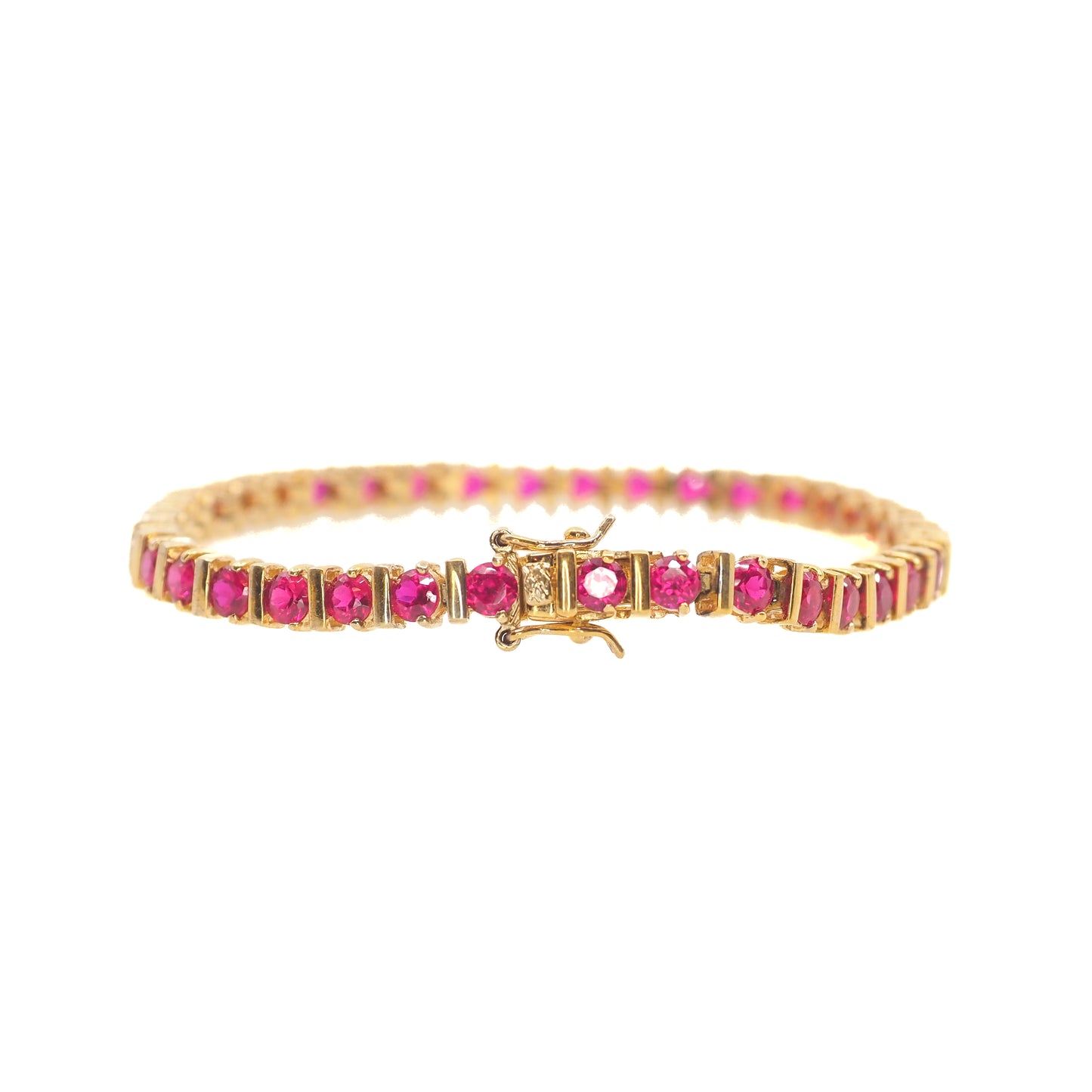 Vintage 1990s Lab Ruby and Vermeil Tennis 8" Bracelet