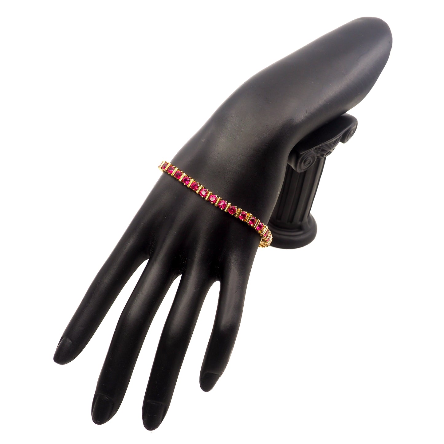 Vintage 1990s Lab Ruby and Vermeil Tennis 8" Bracelet
