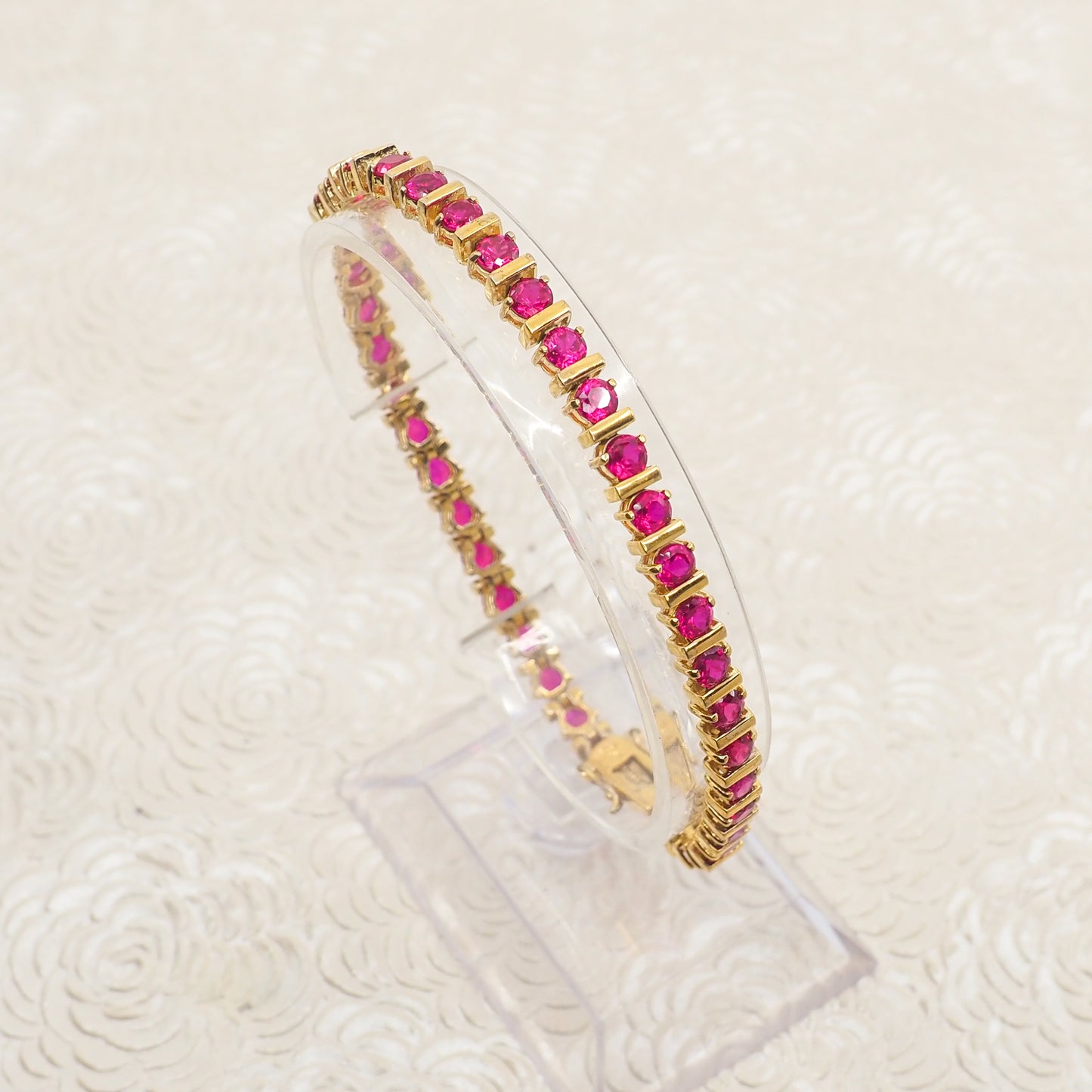 Vintage 1990s Lab Ruby and Vermeil Tennis 8" Bracelet