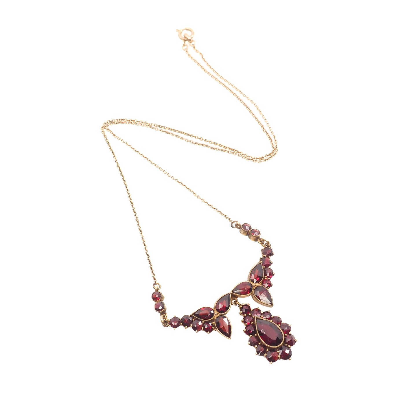Vintage 1930s Red Bohemian Garnet Drop Choker Gilt 17" Necklace