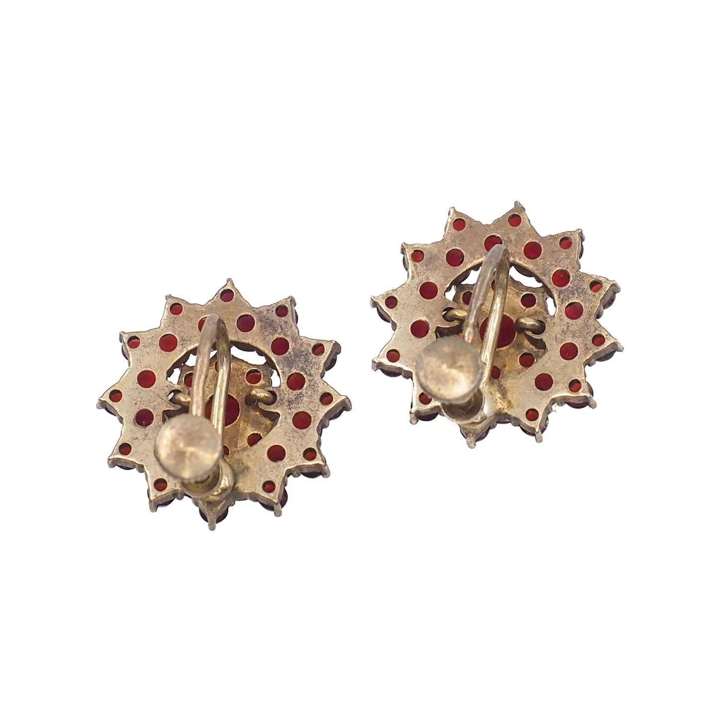 Vintage 1960s Granat Turnov Bohemian Garnet 900 Silver Gold-Washed Cluster Screw Back Earrings