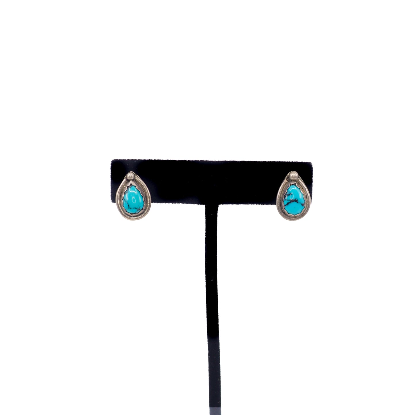 Vintage 1980s Blue Turquoise and Sterling Silver Pear Southwestern Stud Earrings