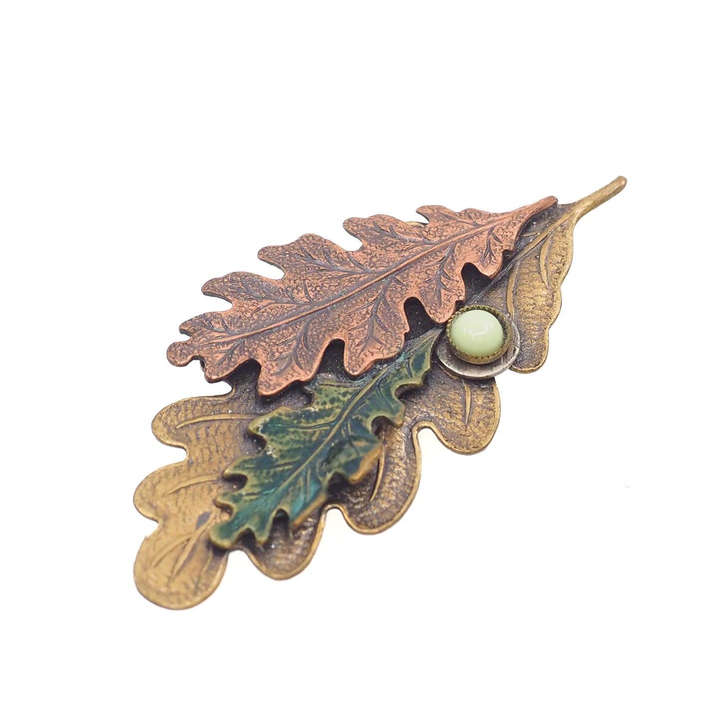 Vintage 1960s Brass Tri-Tone Oak Leaf Brooch