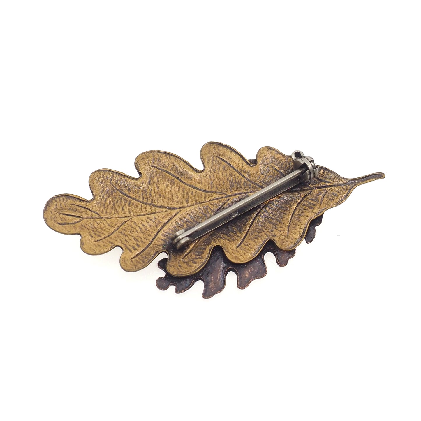Vintage 1960s Brass Tri-Tone Oak Leaf Brooch