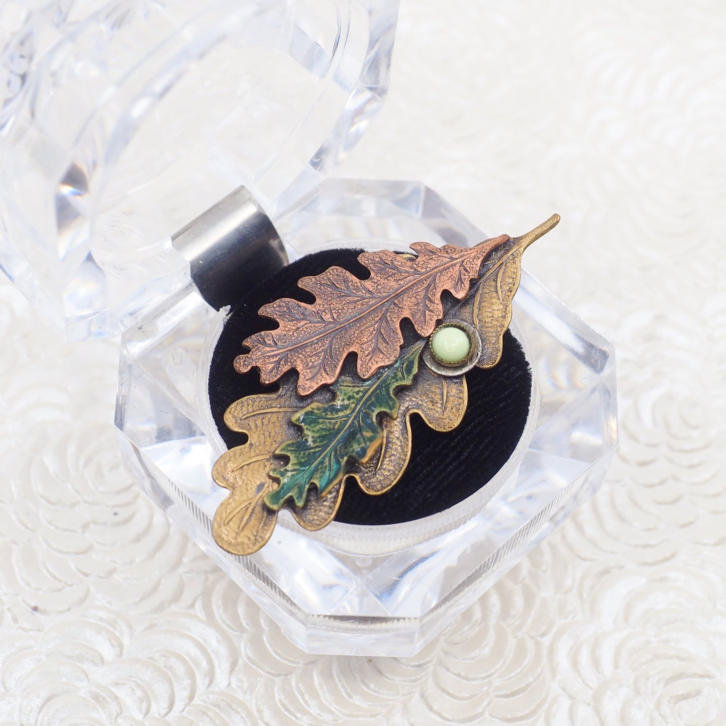 Vintage 1960s Brass Tri-Tone Oak Leaf Brooch