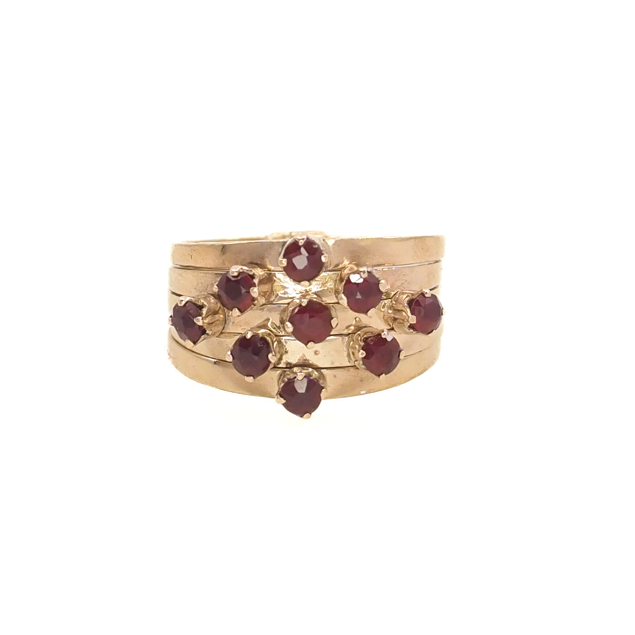 Vintage 1950s Red Garnet and 14K Five Band Harem Statement Ring Size 8