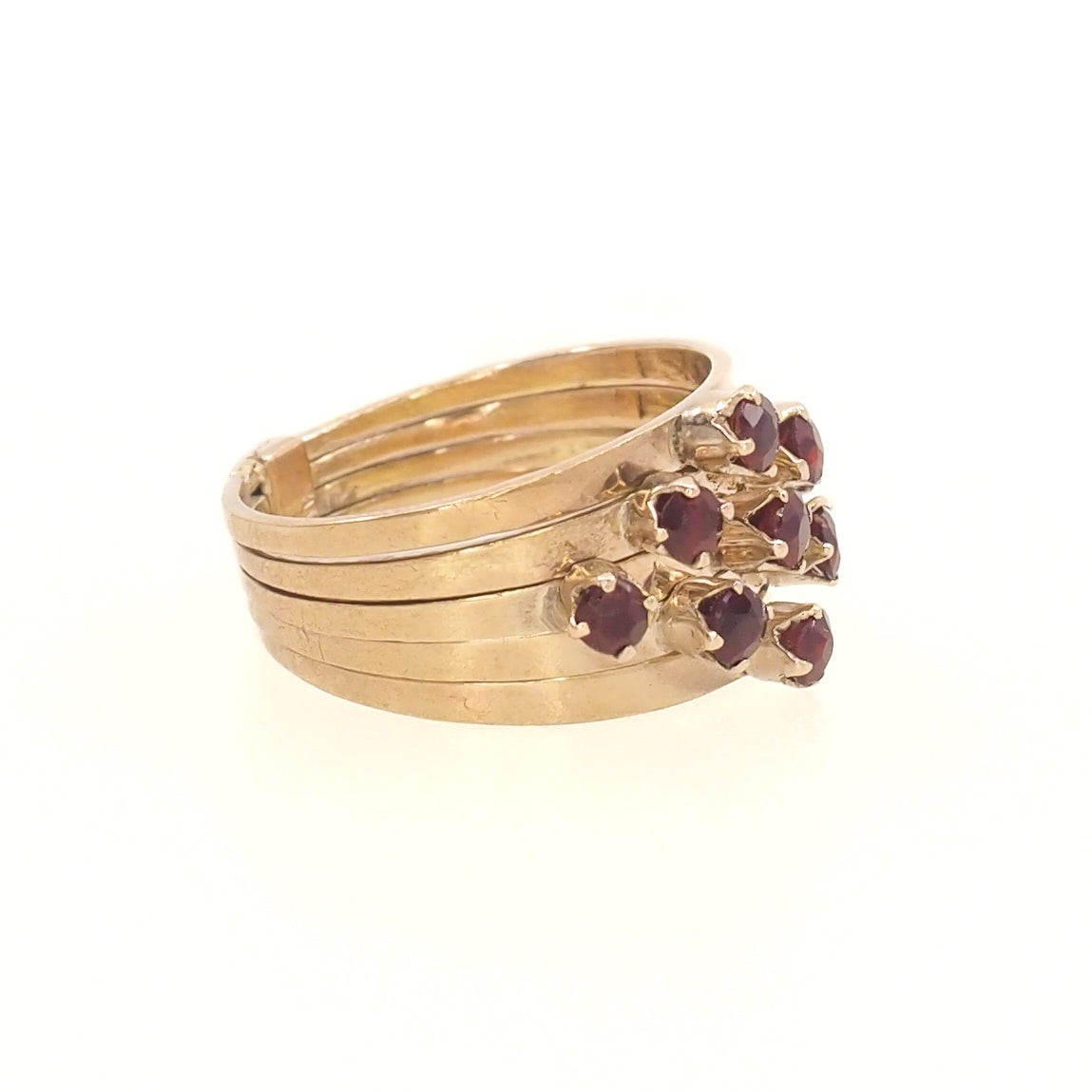 Vintage 1950s Red Garnet and 14K Five Band Harem Statement Ring Size 8